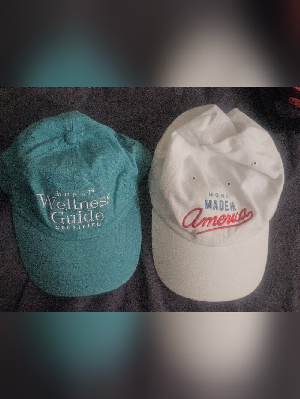MONAT Embroidered Baseball Caps - Teal & White